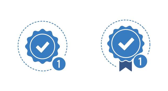 Two icons of a badge and a check mark vector