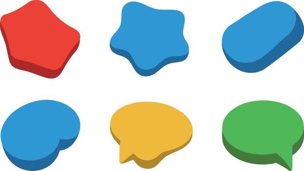 Colorful speech bubbles and shapes icons in red blue yellow and green for communication design and user interface elements vector