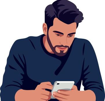 Man focused on smartphone using mobile technology for communication and social media illustration vector