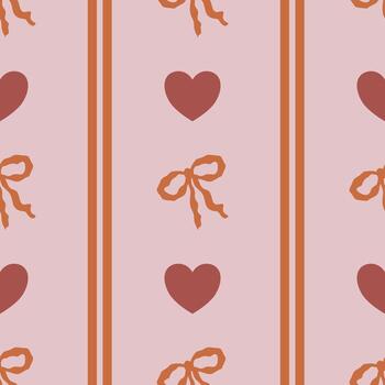 sin costura modelo con terracota corazones y arcos en un pálido rosado fondo, presentando vertical rayas para un único minimalista diseño. vector