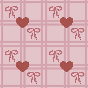 sin costura modelo presentando un delicado sonrojo rosado cuadrícula superpuesto con encantador terracota corazones y estilizado arcos, creando un romántico y sutilmente texturizado diseño ideal para san valentin día o... vector