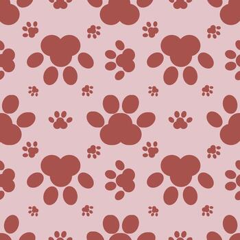 sin costura modelo con estilizado pata huellas dactilares en terracota y sonrojo rosa, presentando variar tamaños y preparativos para un juguetón aún sofisticado diseño. vector