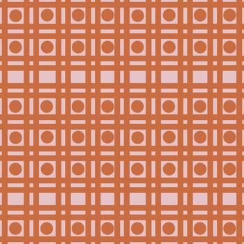 Seamless pattern with terracotta and blush pink geometric shapes a grid of squares and circles, creating a modern and minimalist design. vector