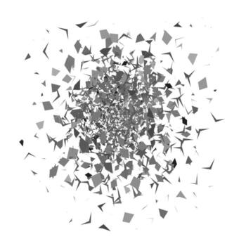 Explosion Cloud of Grey Pieces on White Background. Sharp Particles Randomly Fly in the Air vector