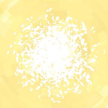 Explosion Cloud of White Pieces on Yellow Background. Sharp Particles Randomly Fly in the Air vector