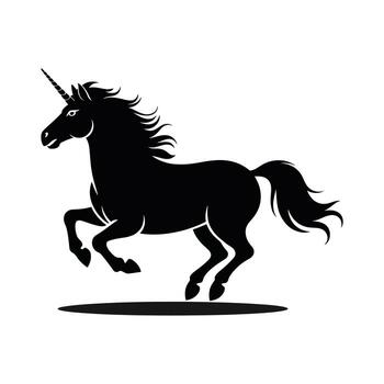 Galloping Unicorn Silhouette Illustration with Dynamic Pose and Flowing Tail vector