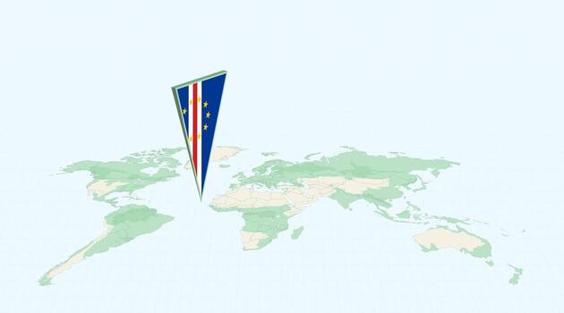 Highlighted Cape Verde on Global Map with 3D Flag Location Pin of Cape Verde. vector