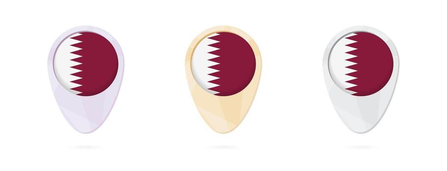Map markers with flag of Qatar, 3 color versions. vector