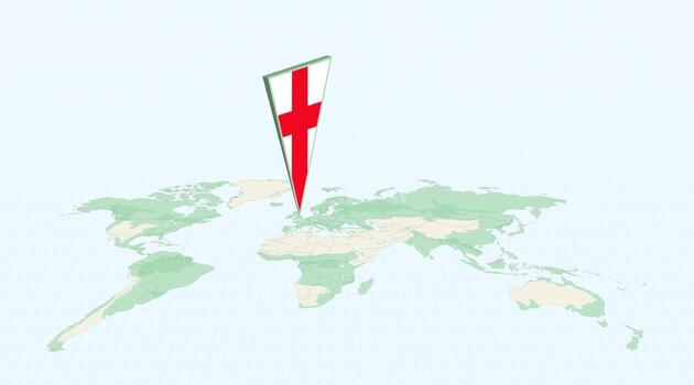 Highlighted England on Global Map with 3D Flag Location Pin of England. vector