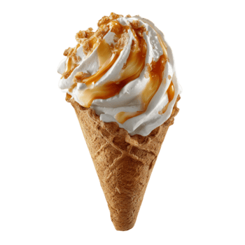 Tempting ice cream cone with caramel drizzle and nuts on transparent background png