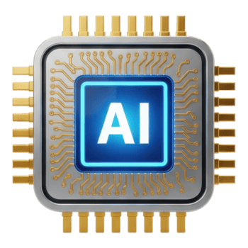 Closeup of a computer processor chip with ai text isolated on transparent background png