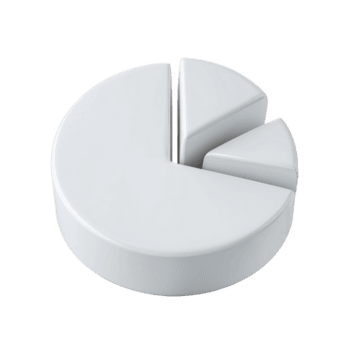 3d bianca torta grafico con Due fette dimostrando dati analisi e finanziario segnalazione concetti trasparente sfondo png