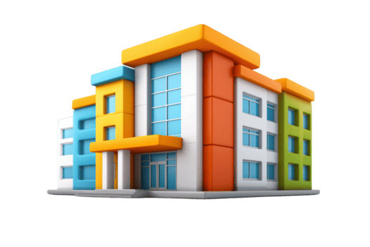 färgrik tecknad serie byggnad med flera olika golv och fönster isolerat på en transparent bakgrund arkitektur png