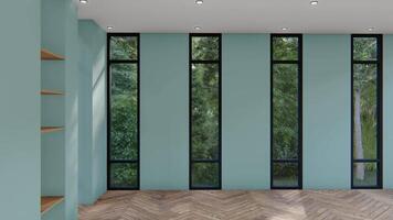 tömma interiör rum skugga vägg Plats bakgrund falsk upp arkitektur solljus. tömma Hem modern 3d framställa fönster ljus video