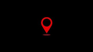 Animated map pointer with gps icon and circular shadow on black background. video