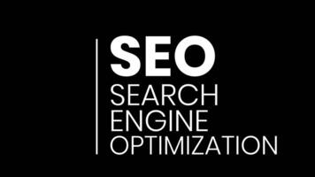 SEO search engine optimization text animation modern concept on black background. video