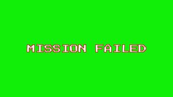 misión ha fallado texto serpenteado animación en verde antecedentes. título juego pantalla. misión fallido. video