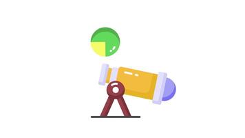 Telescope with pie diagram showing predictive analysis concept animation video