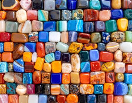 vibrante mosaico de irregular piedras, cada exhibiendo único patrones y texturas, crea maravilloso visual mostrar. vistoso arreglo cautiva con sus diversidad y encanto foto