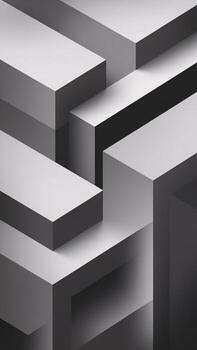 Abstract black and white geometric shapes creating a dynamic, three-dimensional pattern. photo