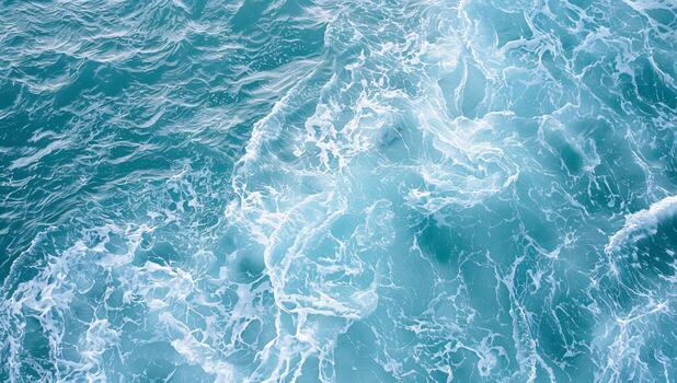 aéreo ver de vibrante turquesa Oceano olas creando dinámica patrones y espuma. foto