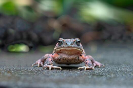 A close-up of a colorful frog in a natural setting, showcasing its vivid patterns and textures. photo