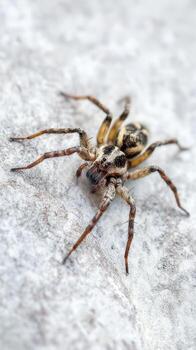 A spider with long legs and a black and white pattern photo