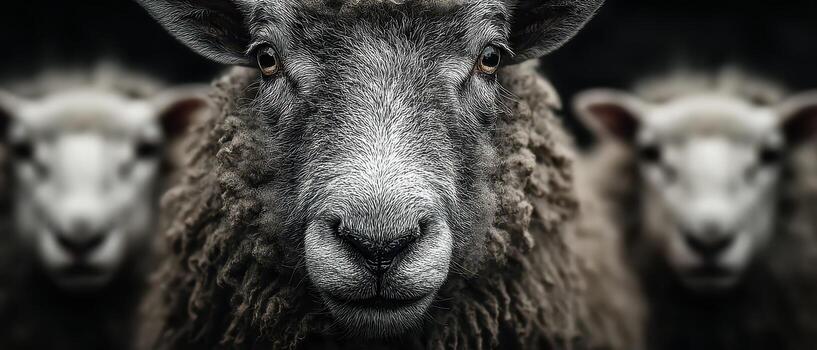 A sheep with a black background photo