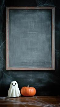 A chalkboard with a ghost and a pumpkin photo