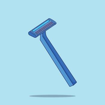 un dibujos animados icono ilustración de un desechable maquinilla de afeitar, significando peluquería herramientas objeto icono concepto. aislado plano diseño vector