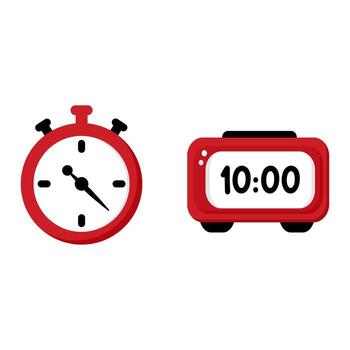 Red stopwatch and digital alarm clock icon useful for reminder symbol calendar design fitness exercise infographic mobile app design and creative time management graphic vector