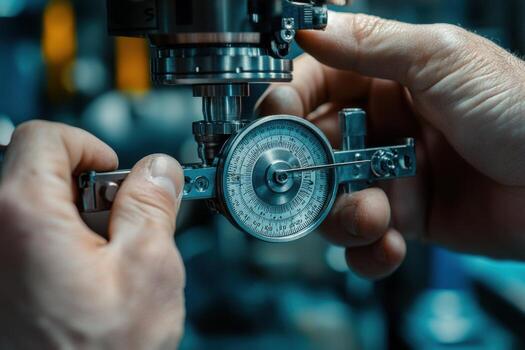 A person is holding a metal object with a clock on it photo