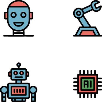 ai robótica íconos robot cabeza robótico brazo androide ai chip automatización artificial inteligencia gráficos vector