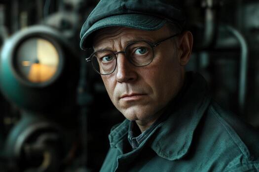 un hombre en lentes y un sombrero es mirando a el cámara foto