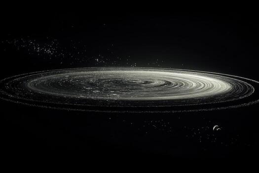 Saturn with rings in black and white photo