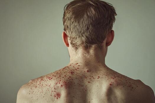 A man with red spots on his back photo