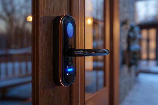 A door handle with a blue light on it photo