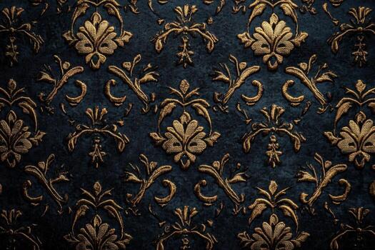 A dark blue and gold wallpaper with ornate designs photo