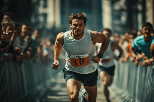 A man running in a marathon race photo