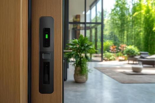 A door with a smart lock on it photo