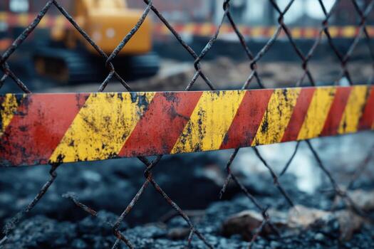 A fence with a yellow and red stripe on it photo