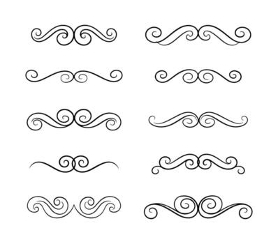 Hand drawn set of elegant calligraphic swirl ornaments for text dividers and borders. vector
