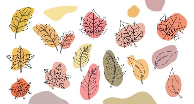 autumn leaves pattern with minimalist line art style and flat color. Perfect for seasonal backgrounds and textile design. vector