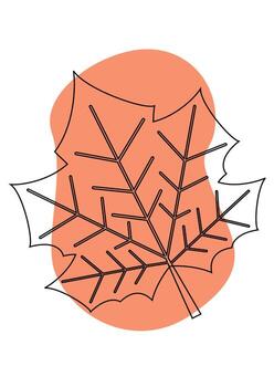 Minimalist line art maple leaves with flat orange and red color. Autumn foliage design for seasonal and decorative use. vector