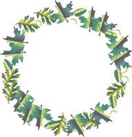 Illustration of a tropical leaf wreath border for invitations, branding, and web headers. vector