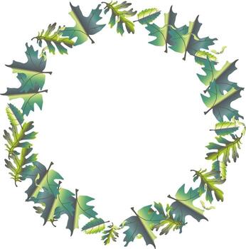 Illustration of a green leafy circular frame for wedding, branding, or web design visuals. vector