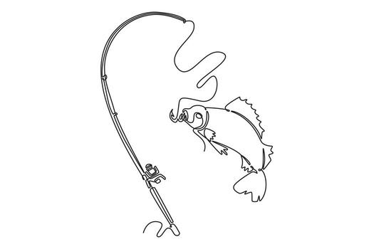 soltero uno línea dibujo pescado es saltando fuera de agua después tomando un gancho. simbolizando emoción de pesca, dificil de atrapar, y exitoso caza. continuo línea dibujar diseño gráfico ilustración vector