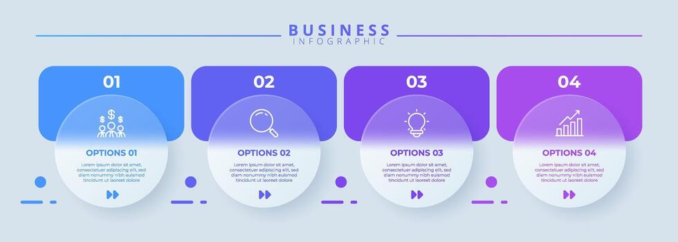 Design template for infographic labels with icons and 4 options steps. Suitable for process diagrams, presentations, workflow layouts, banners, flow charts, and infographics. vector
