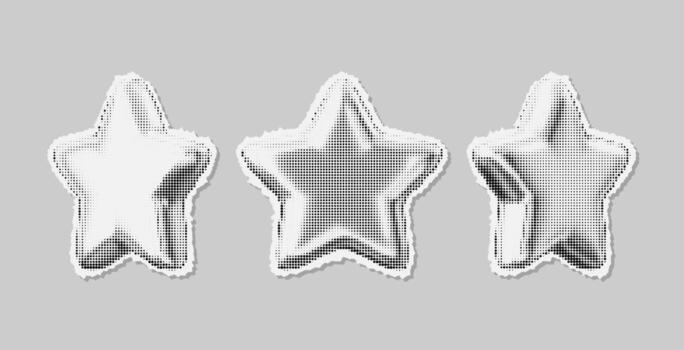 Set of halftone star. Abstract dotted stars with retro pop art style. Minimal modern design elements for poster, background, decoration vector
