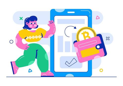 Person using digital Bitcoin wallet vector